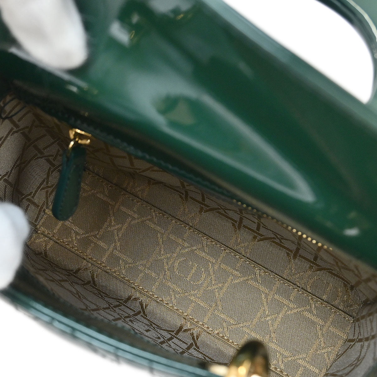 Christian Dior Green Patent Leather Small Lady Dior Cannage Handbag