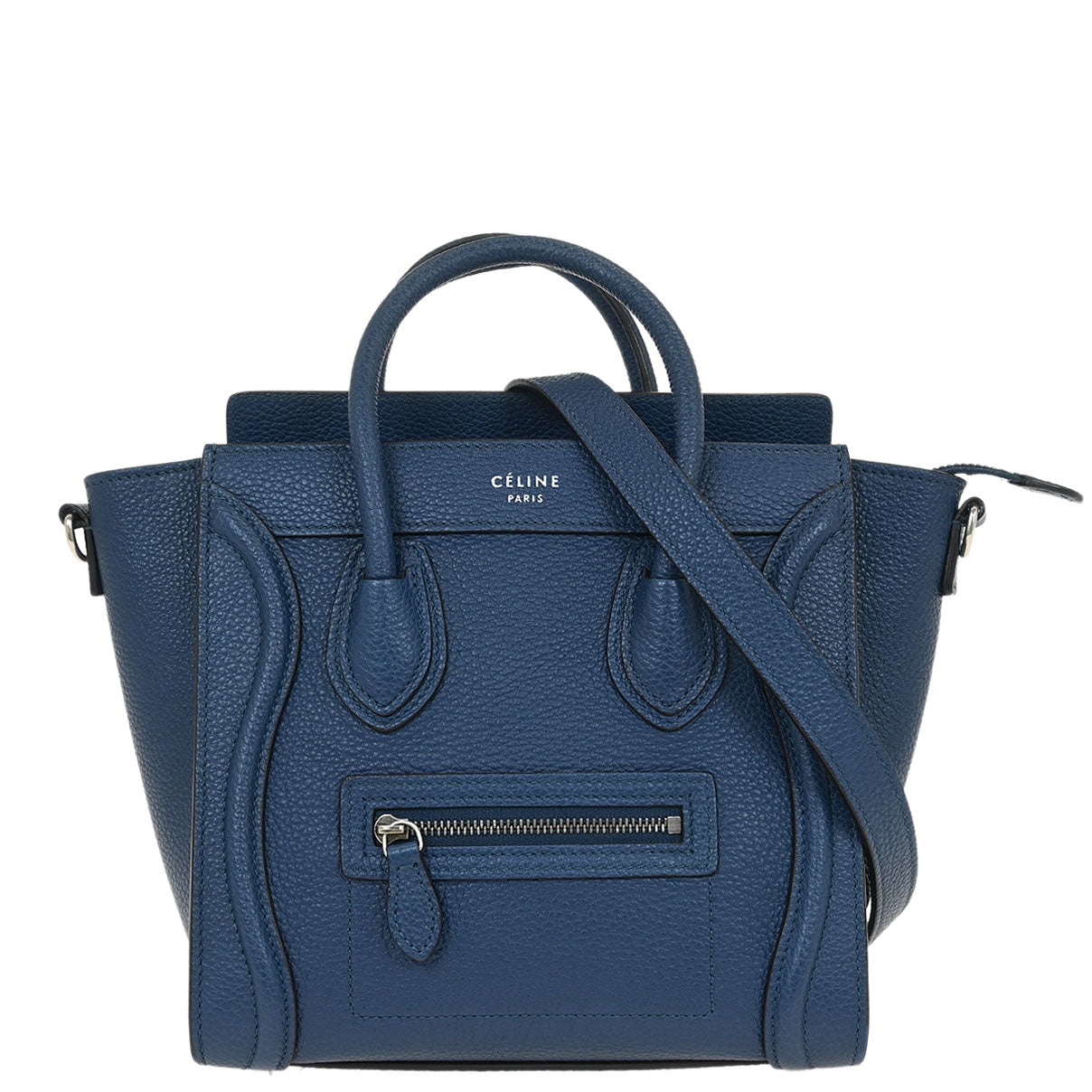 Celine Blue Leather Nano Luggage Tote Bag