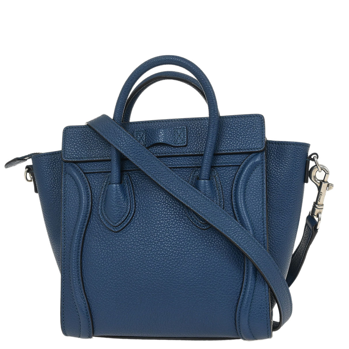 Celine Blue Leather Nano Luggage Tote Bag