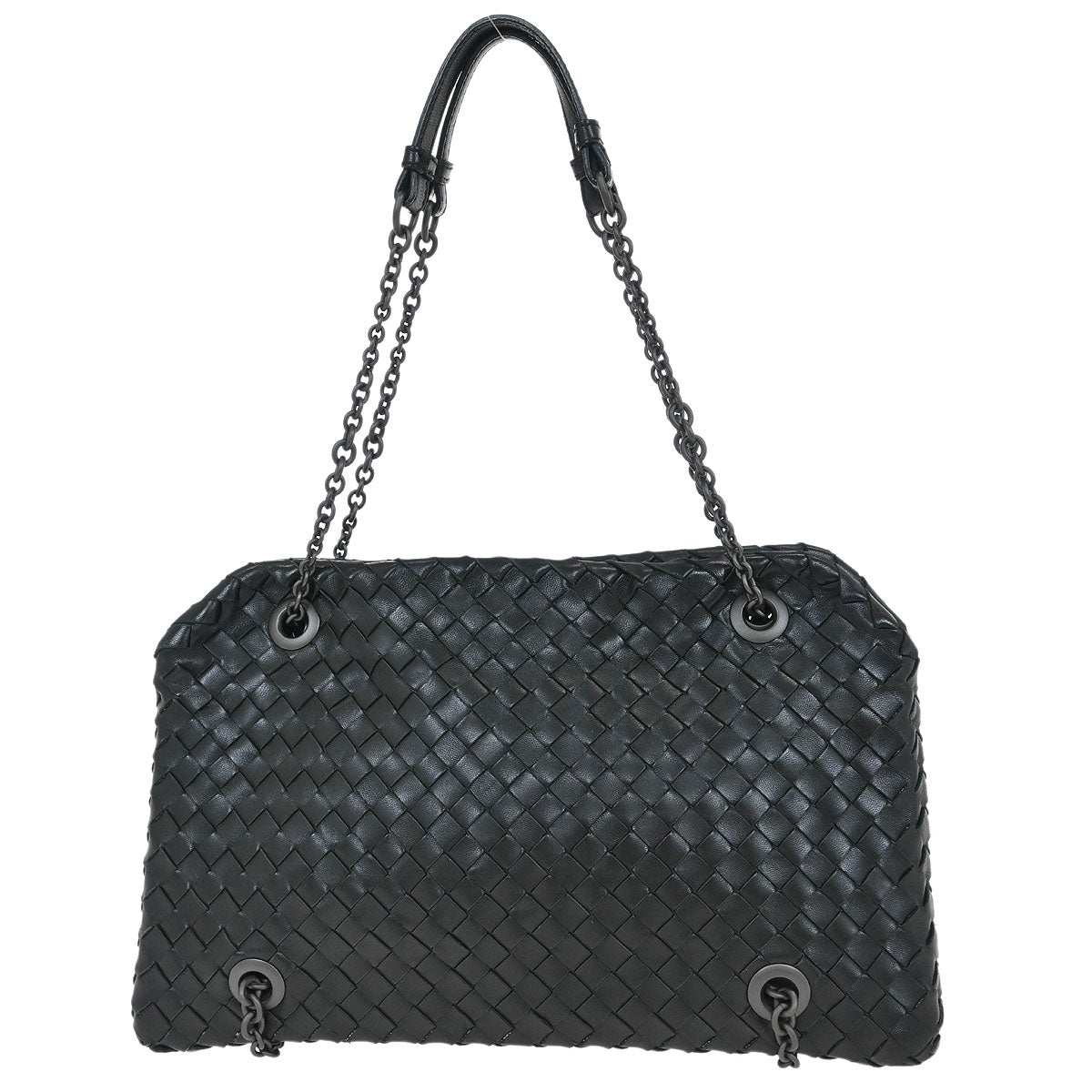 Bottega Veneta Black Intrecciato Chain Handbag