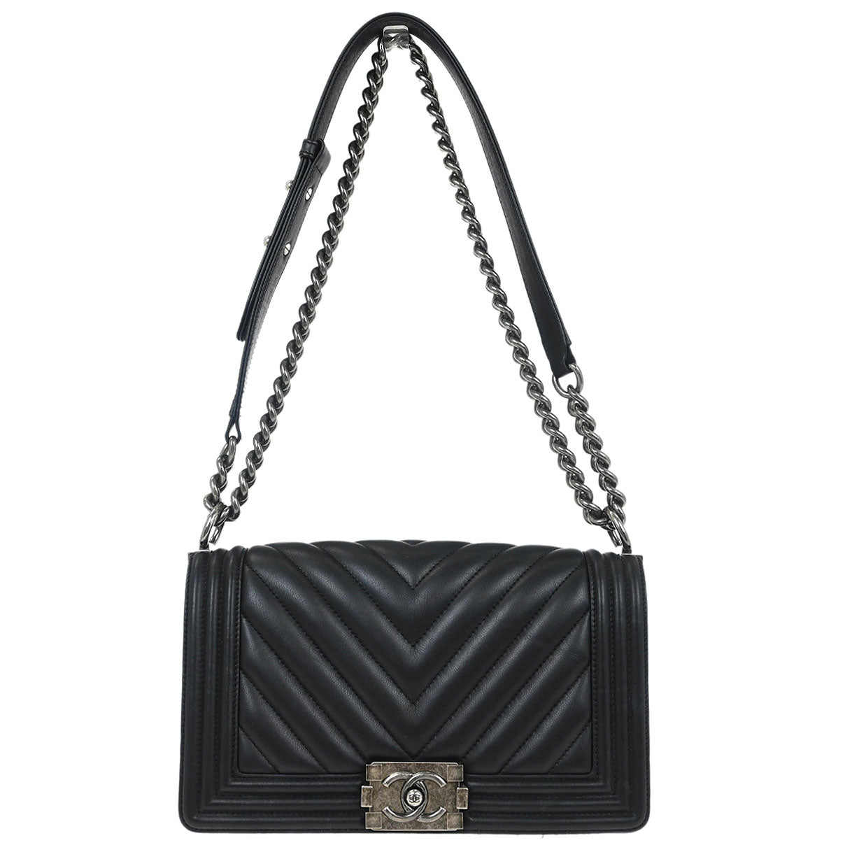 Boy Chanel 2016-2017 Black Calfskin Chevron Medium Shoulder Bag