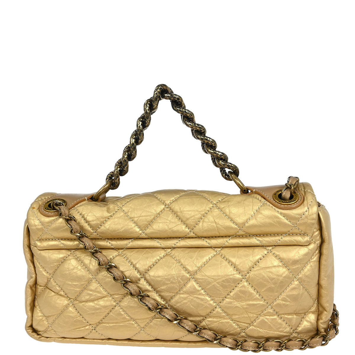 Chanel 2012 Gold Calfskin Pondicherry Flap 2way Shoulder Handbag