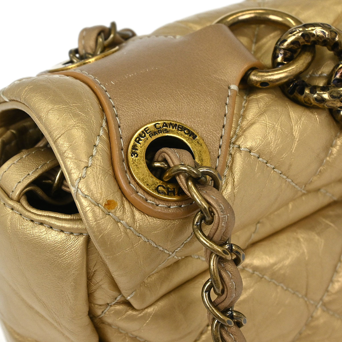 Chanel 2012 Gold Calfskin Pondicherry Flap 2way Shoulder Handbag