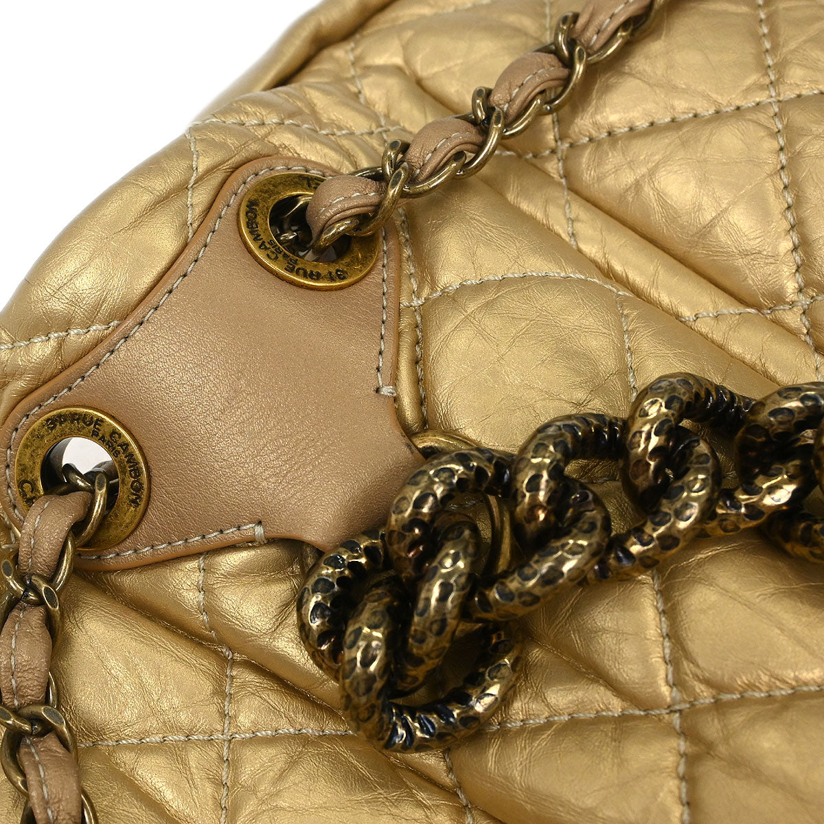 Chanel 2012 Gold Calfskin Pondicherry Flap 2way Shoulder Handbag