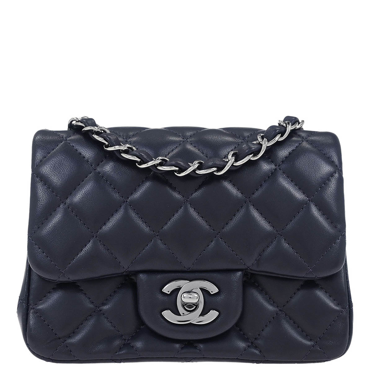 Chanel 2017 Navy Lambskin Mini Classic Square Flap Shoulder Bag 17