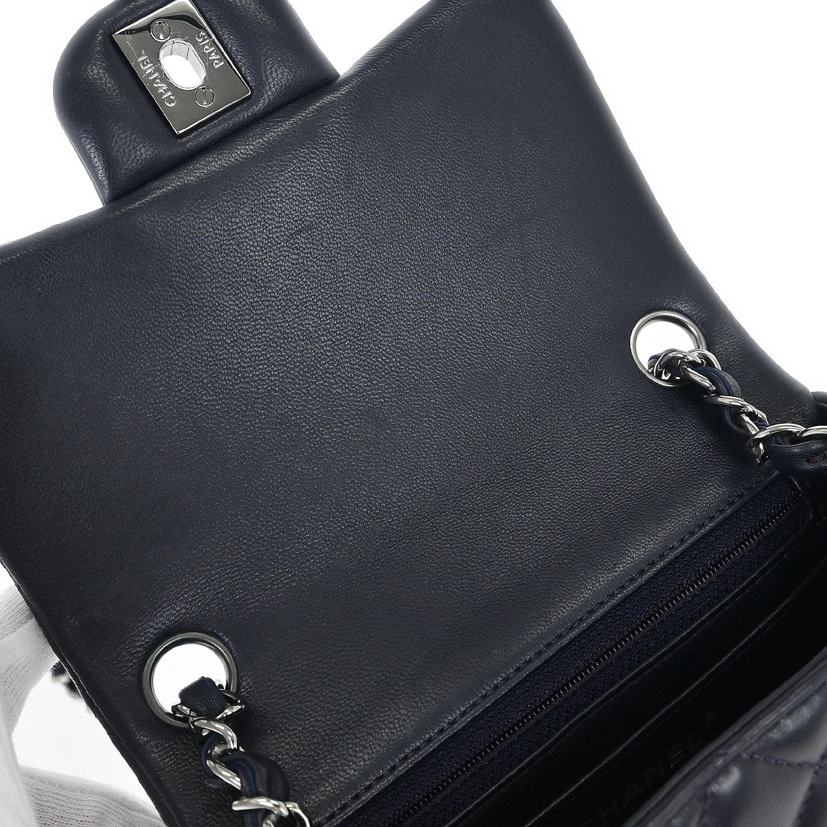 Chanel 2017 Navy Lambskin Mini Classic Square Flap Shoulder Bag 17