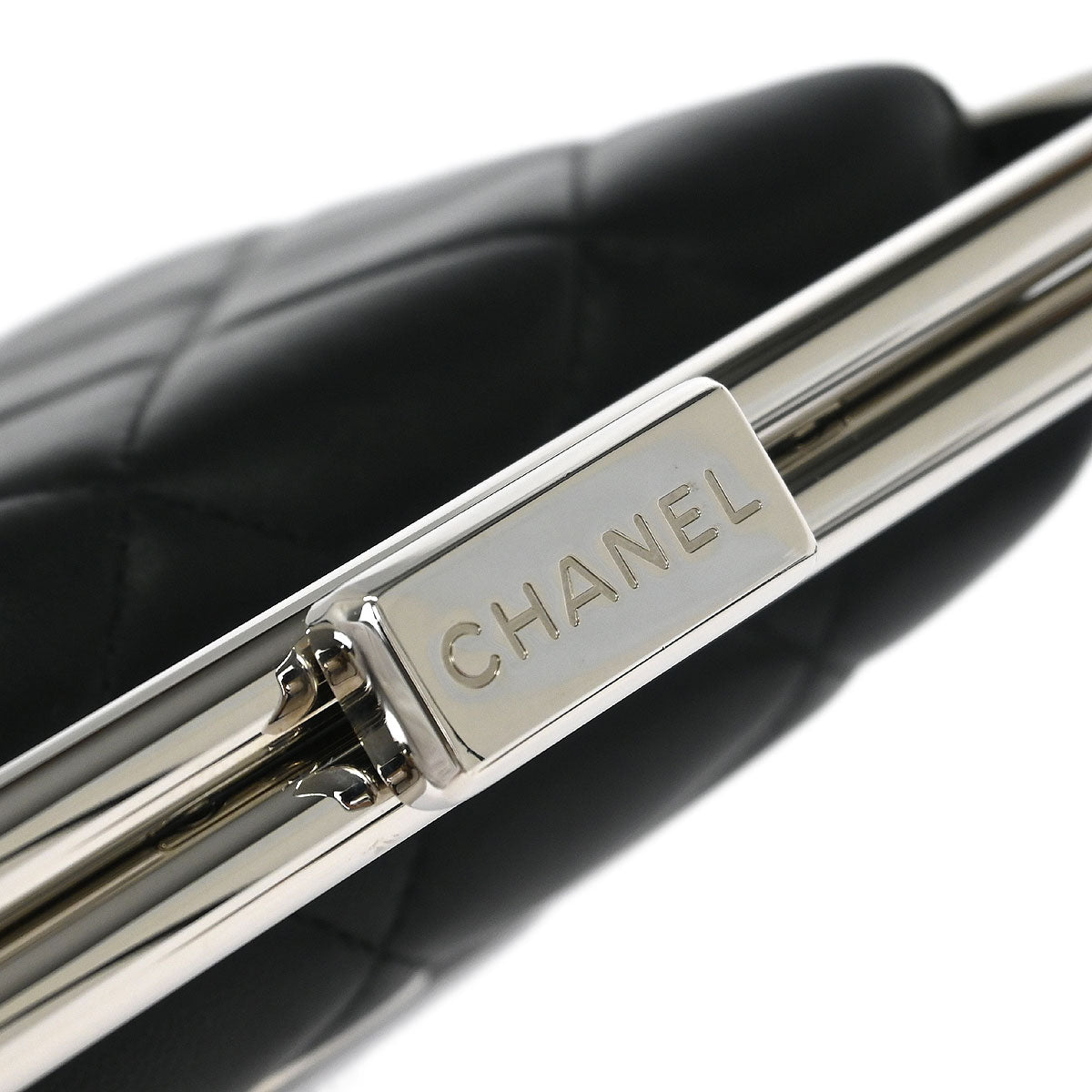 Chanel 2019 Black Lambskin Metal Bar Frame 2way Shoulder Handbag