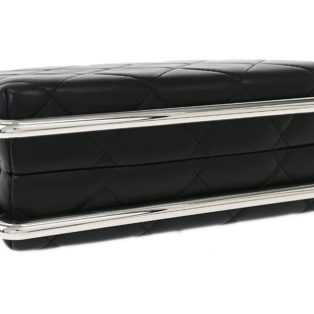 Chanel 2019 Black Lambskin Metal Bar Frame 2way Shoulder Handbag