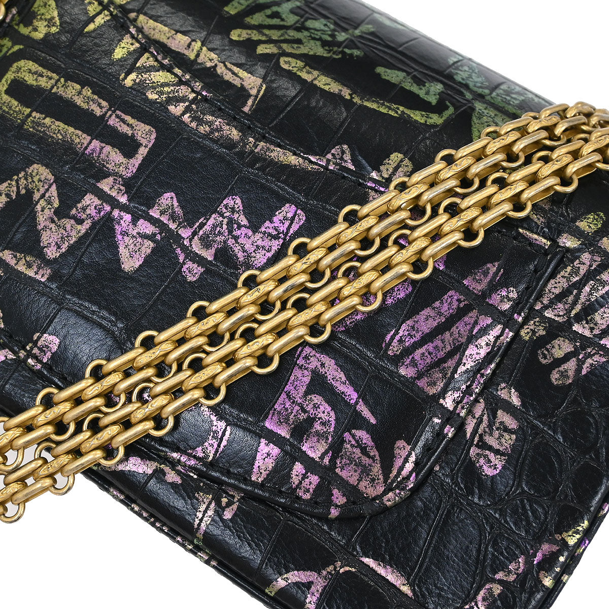 Chanel 2019 Black Embossed Leather Mademoiselle Lock Graffiti Shoulder Bag