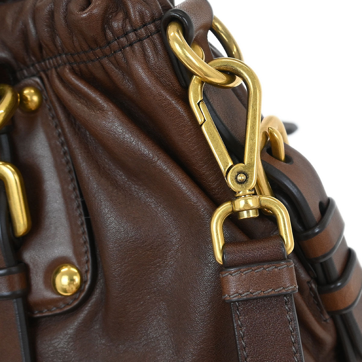 Prada Brown Calfskin 2way Shoulder Handbag BR4259