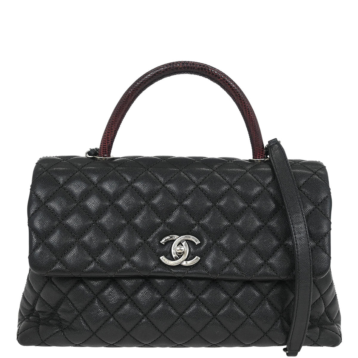 Chanel * 2015-2016 Black Lizard Caviar Coco Handle 2way Shoulder Handbag