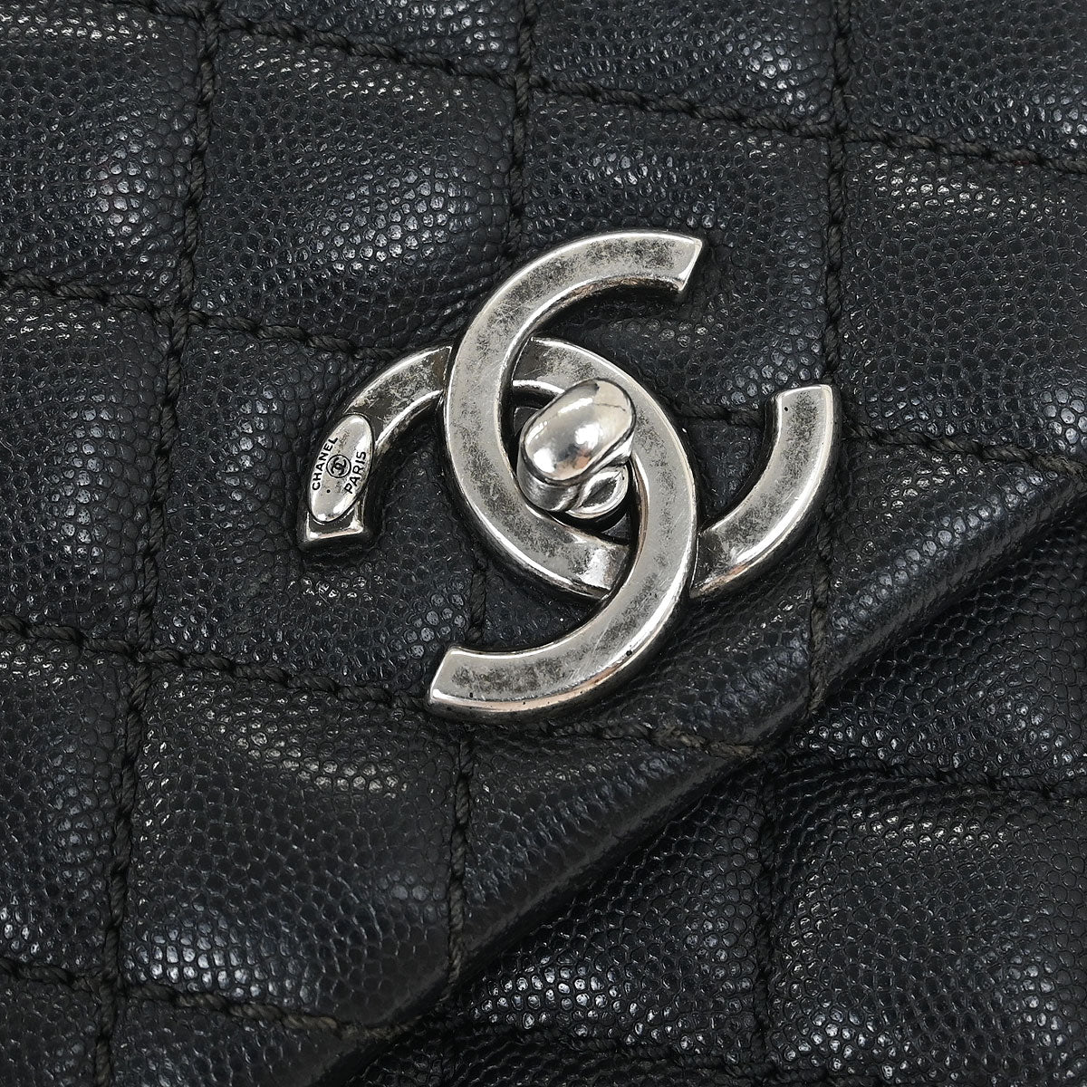 Chanel * 2015-2016 Black Lizard Caviar Coco Handle 2way Shoulder Handbag