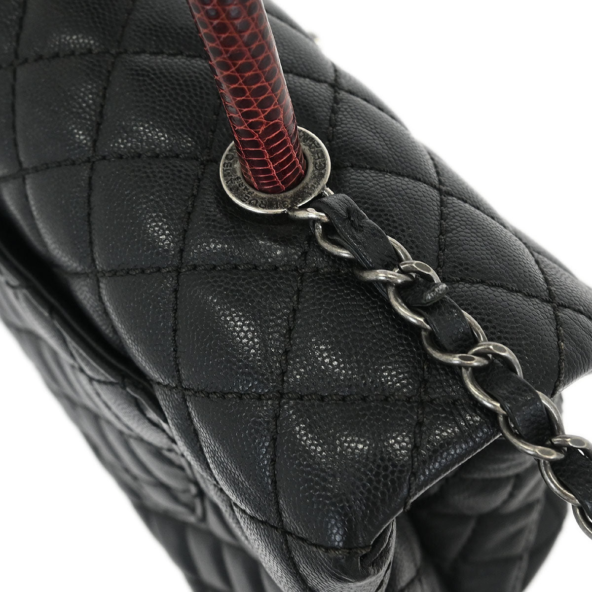 Chanel * 2015-2016 Black Lizard Caviar Coco Handle 2way Shoulder Handbag