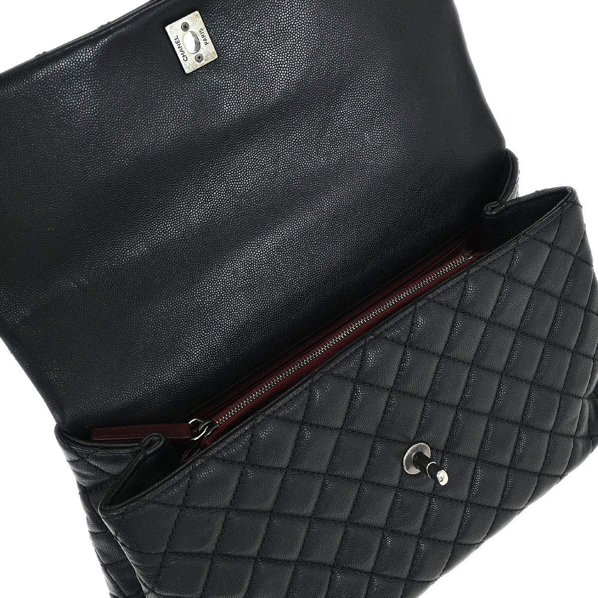 Chanel * 2015-2016 Black Lizard Caviar Coco Handle 2way Shoulder Handbag