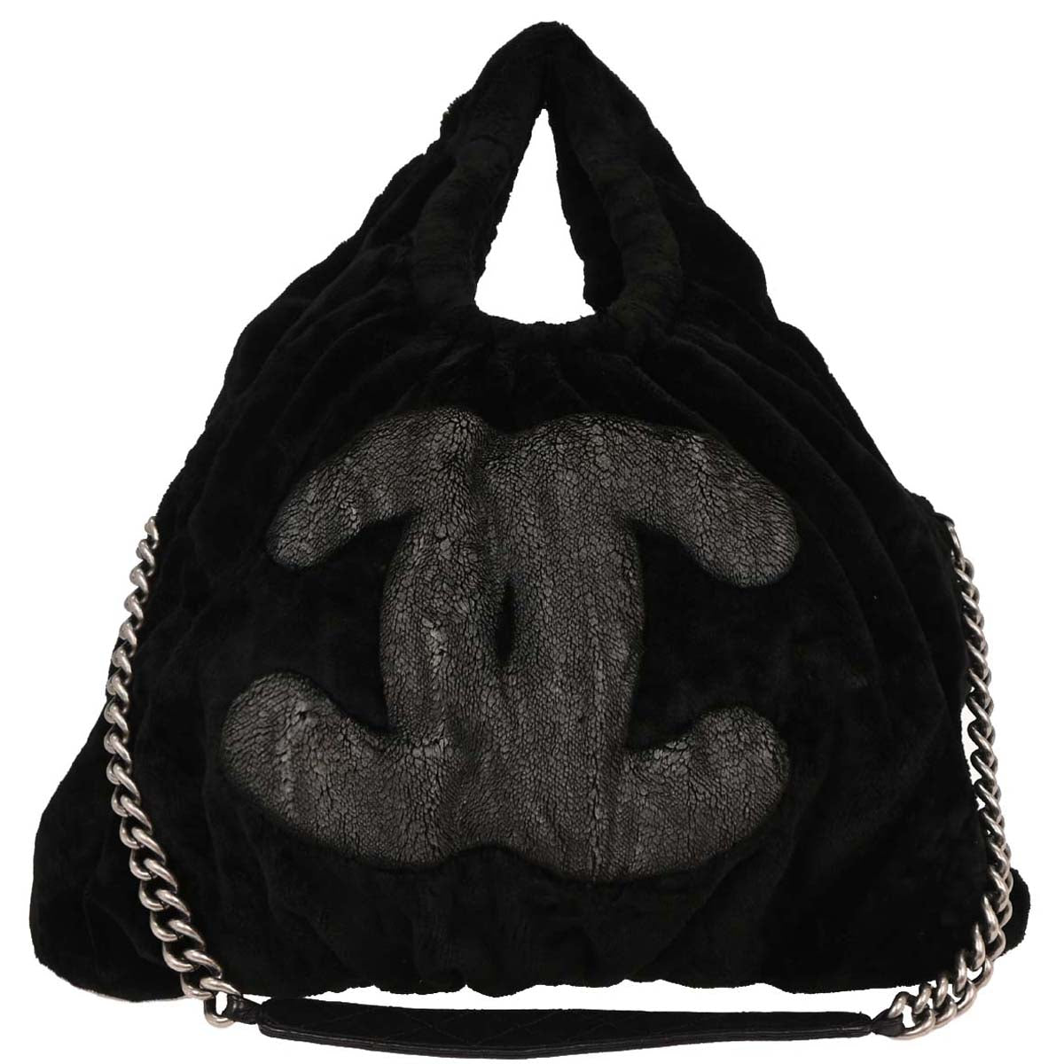 Chanel 2010-2011 Black Faux Fur Hobo 2way Shoulder Handbag