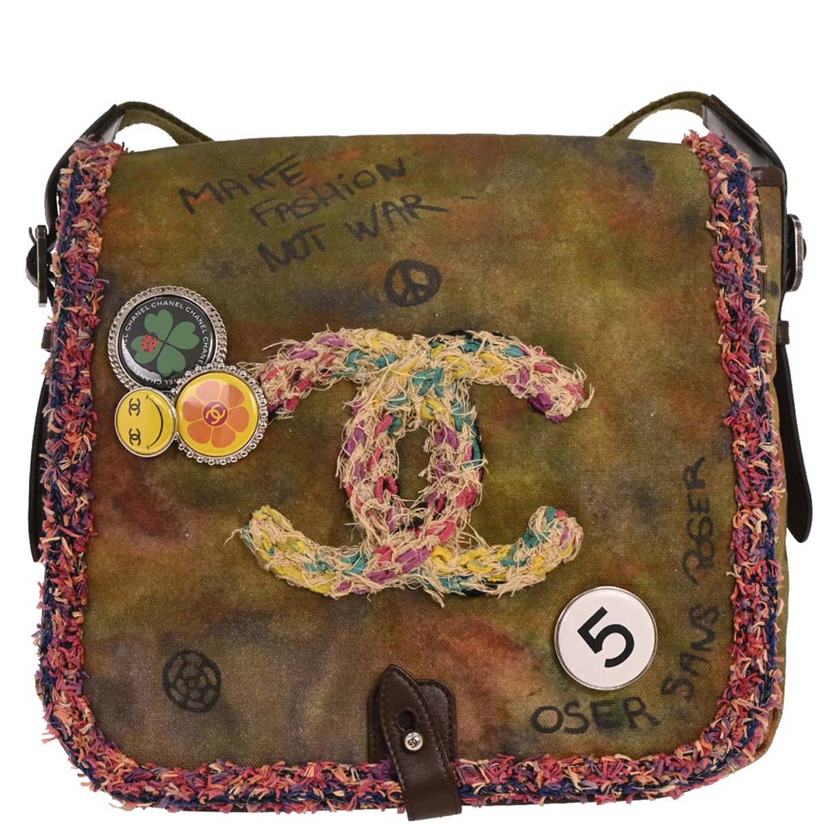 Chanel 2014-2015 Khaki Canvas Graffiti On The Pavements Shoulder Bag