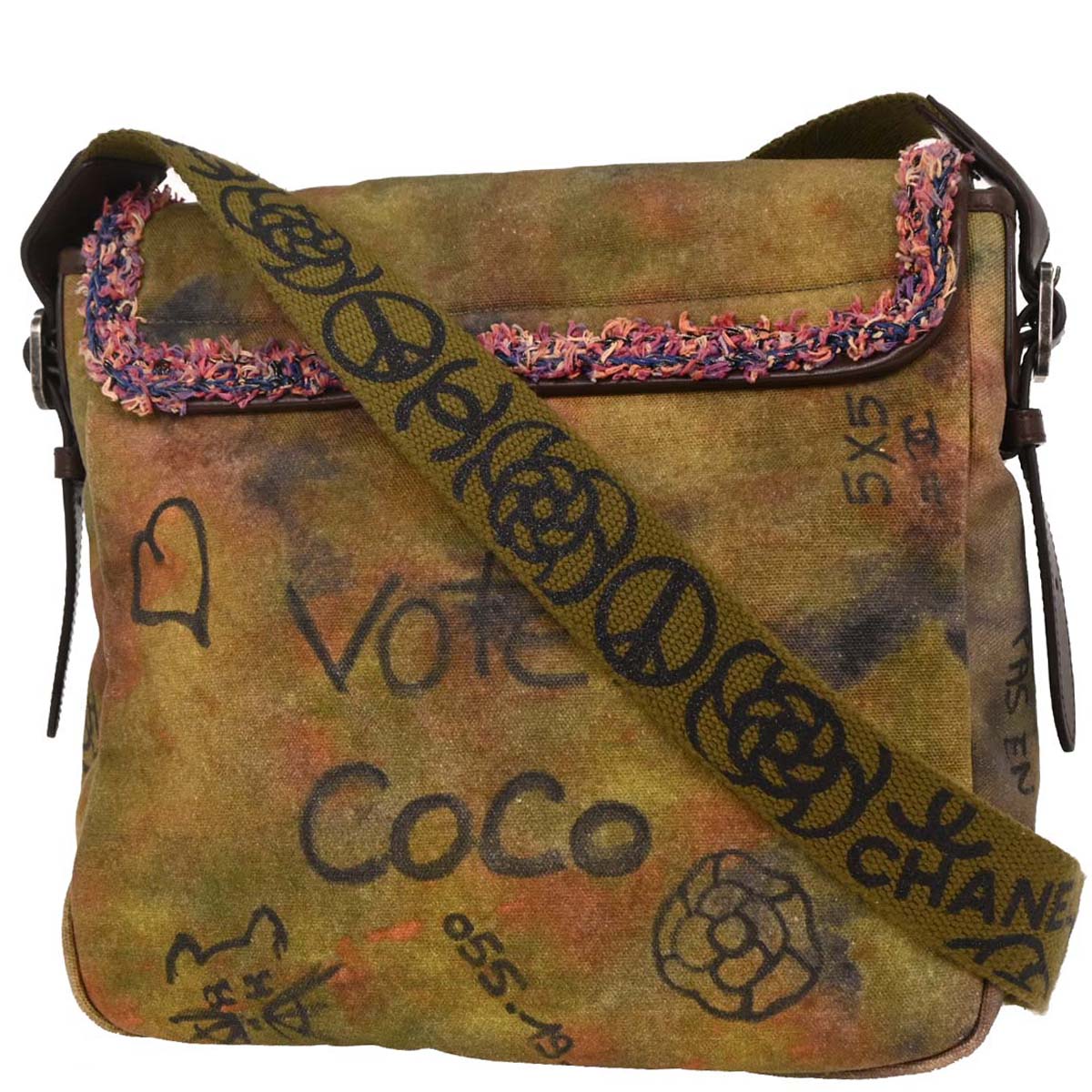Chanel 2014-2015 Khaki Canvas Graffiti On The Pavements Shoulder Bag