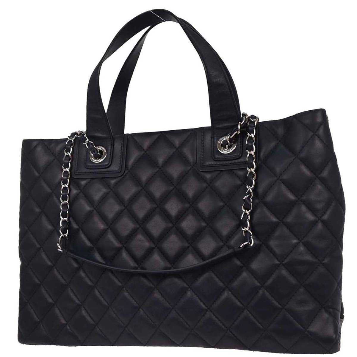 Chanel 2014-2015 Navy Calfskin Shopping Tote 2way Shoulder Handbag