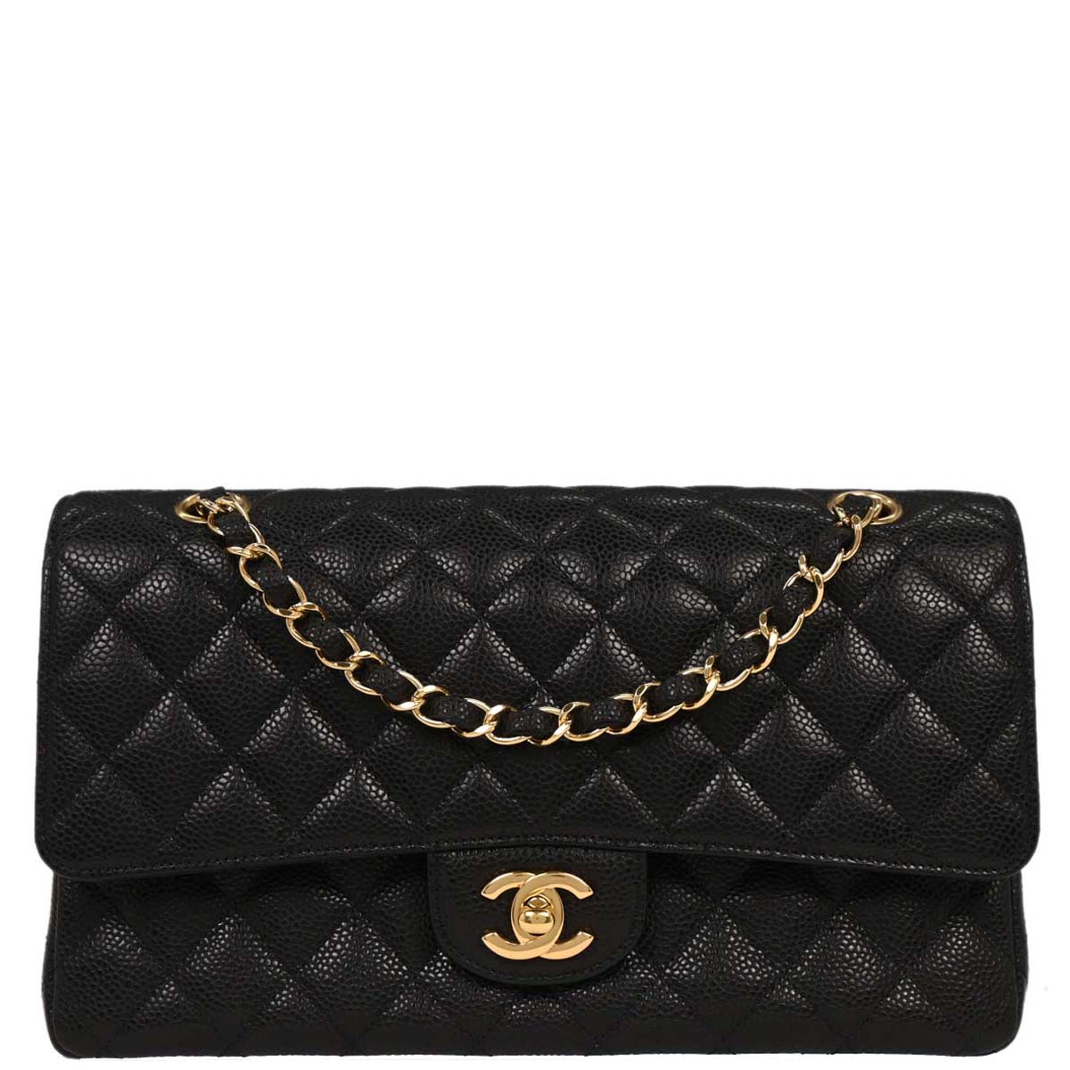 Chanel 2014 Black Caviar Medium Classic Double Flap Shoulder Bag