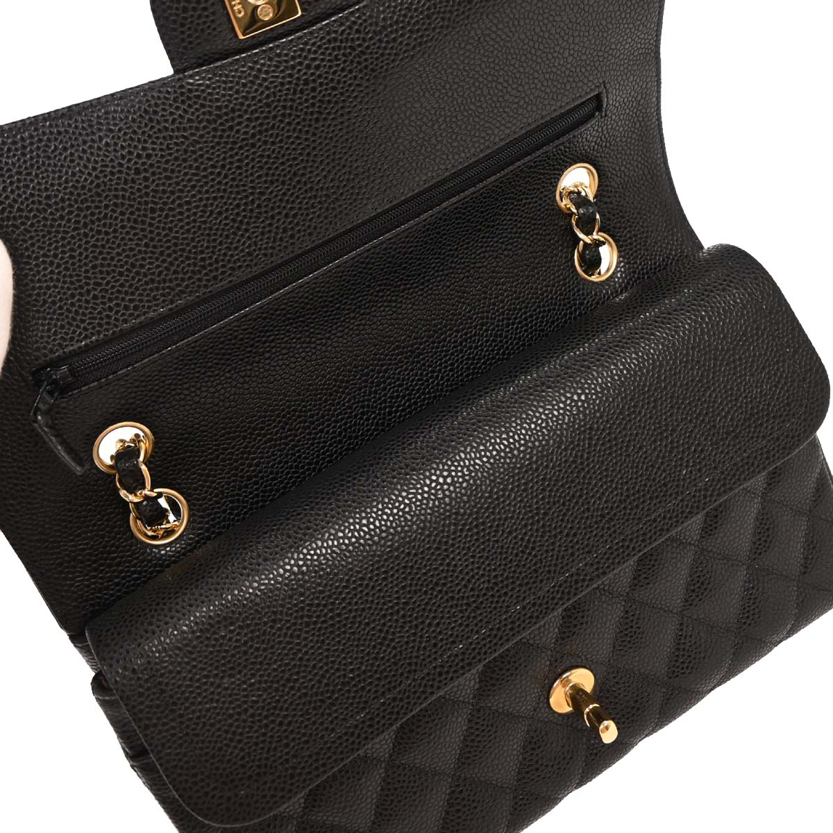 Chanel 2014 Black Caviar Medium Classic Double Flap Shoulder Bag