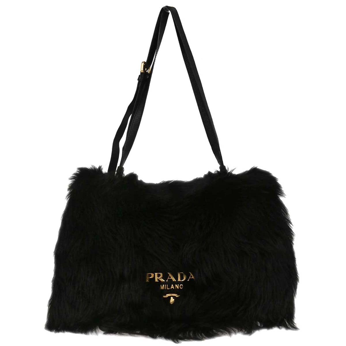 Prada Black Sheepskin Fur Leather Handbag