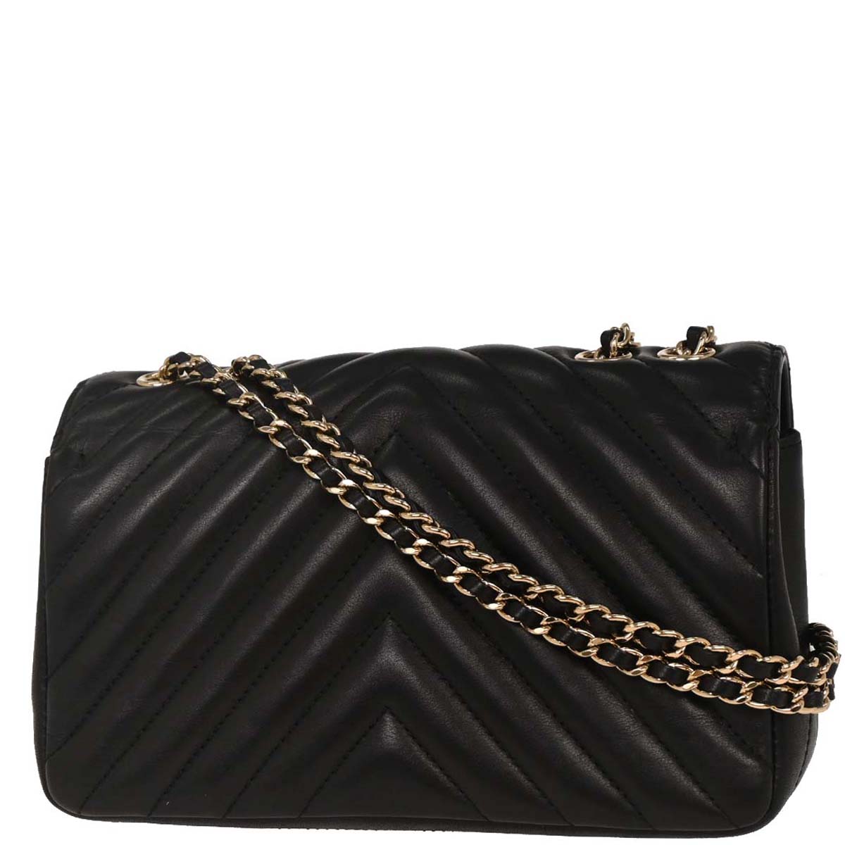 Chanel 2019 Black Lambskin Turnlock Mini Full Flap Chevron Shoulder Bag