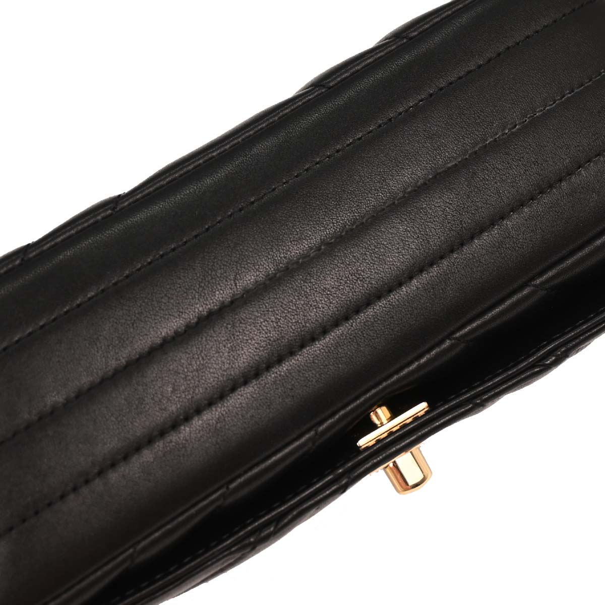 Chanel 2019 Black Lambskin Turnlock Mini Full Flap Chevron Shoulder Bag