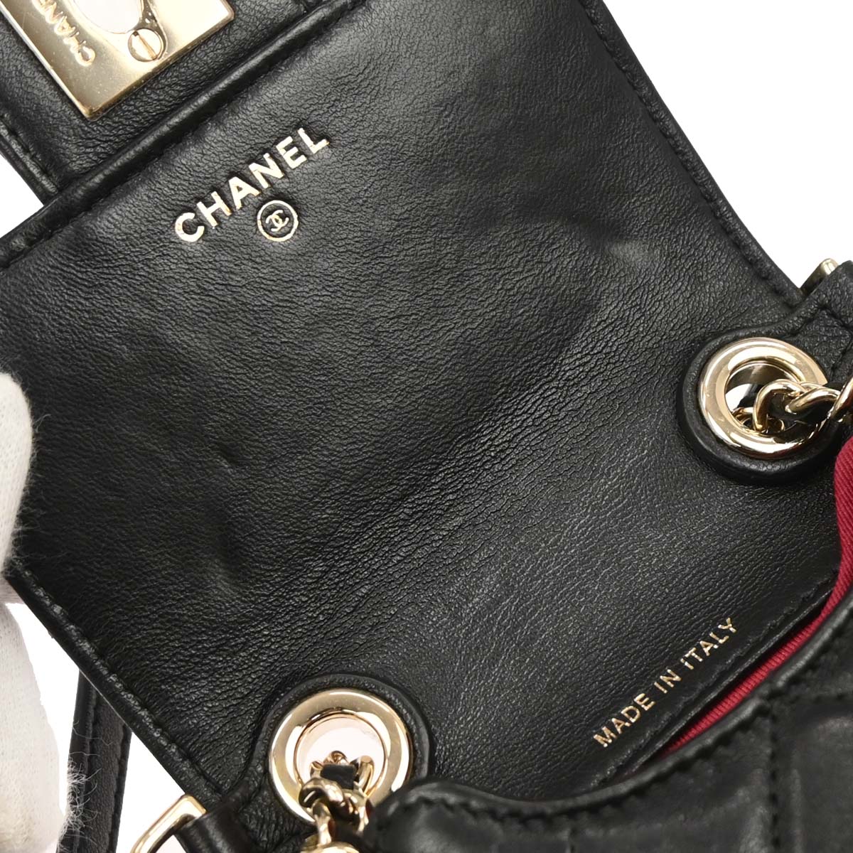 Chanel Black Lambskin Phone Case 2way Shoulder Handbag