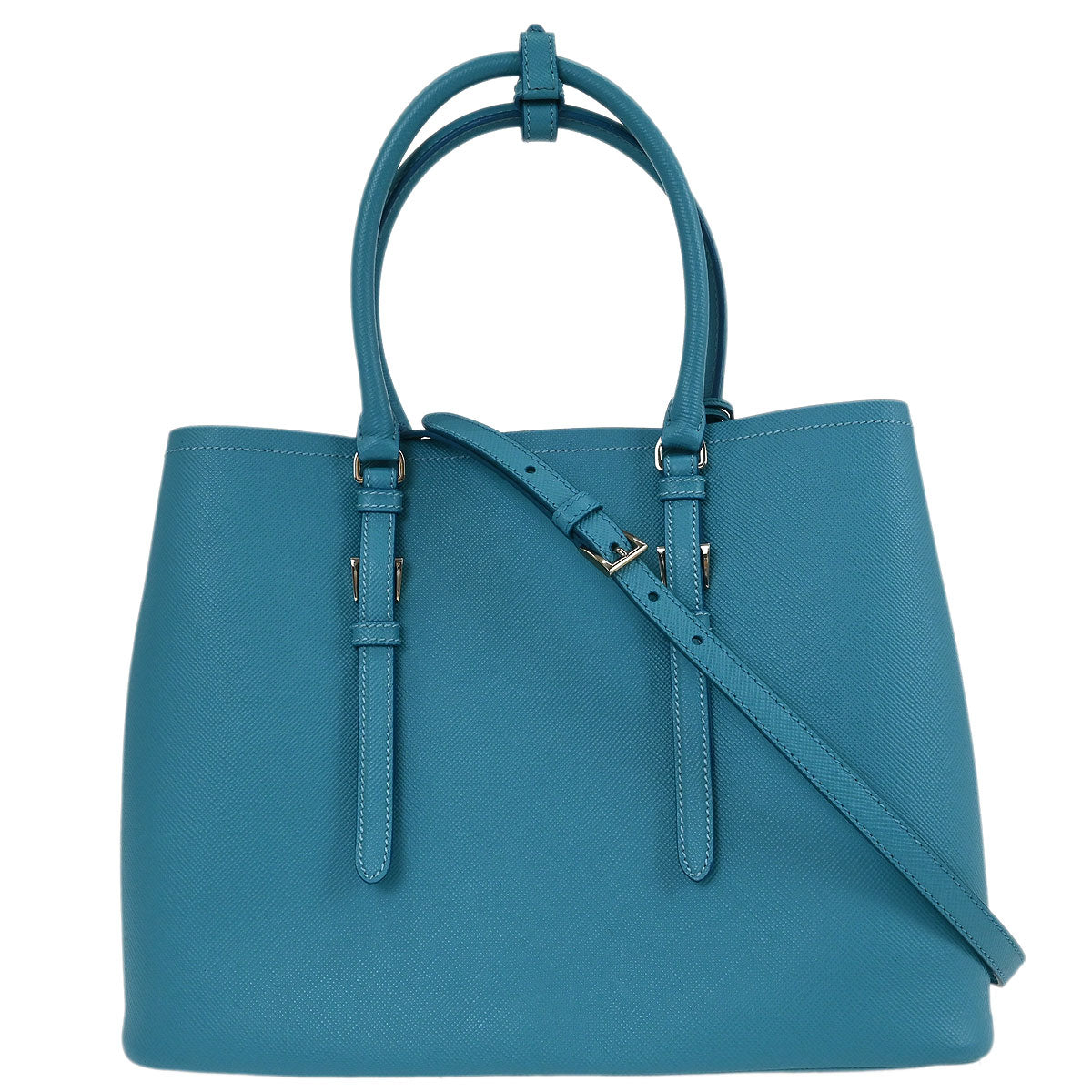 Prada Turquoise Blue Leather 2way Shoulder Tote Handbag