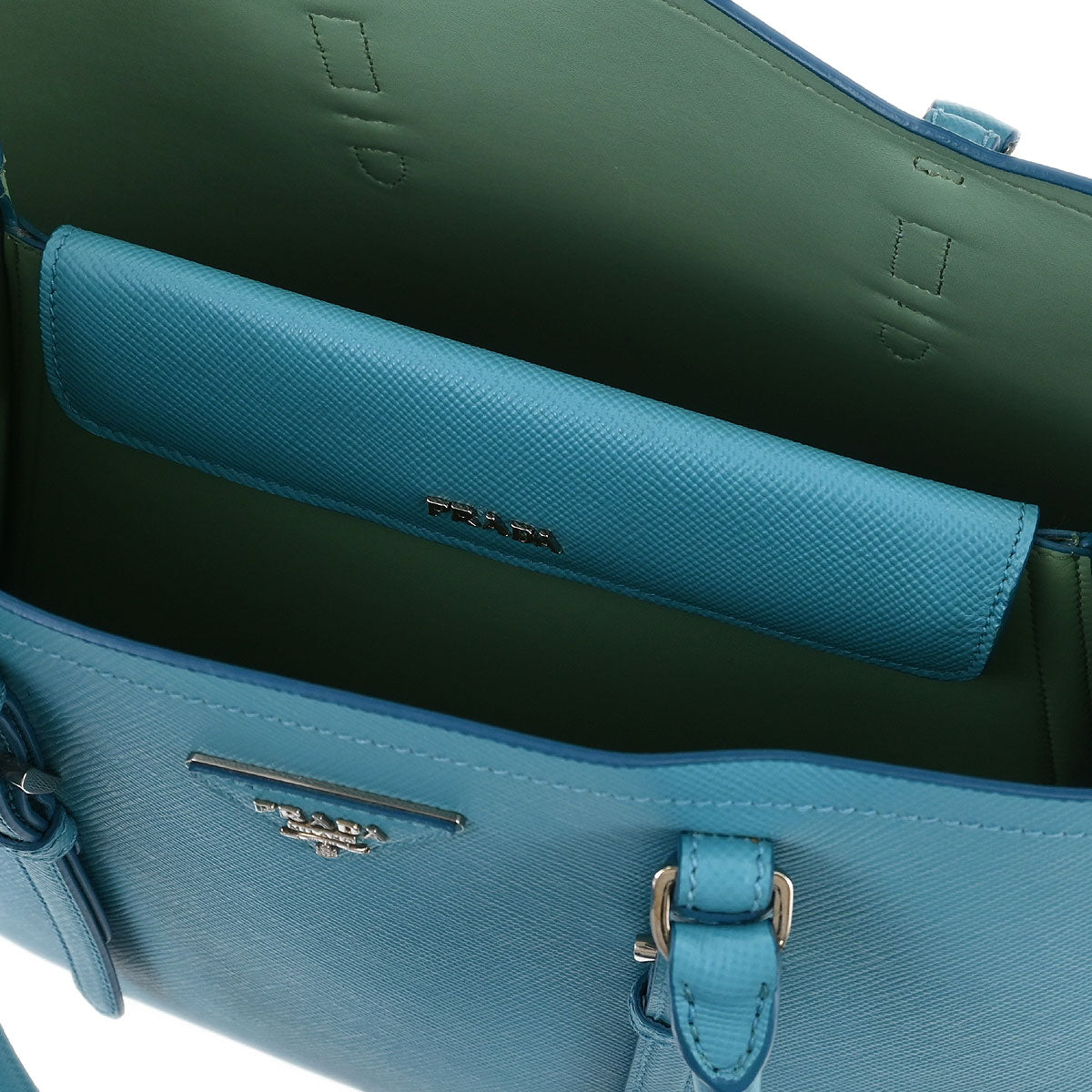 Prada Turquoise Blue Leather 2way Shoulder Tote Handbag