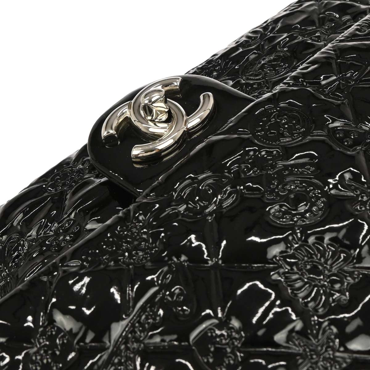 Chanel 2010-2011 Black Patent Leather Lucky Symbol Shoulder Bag