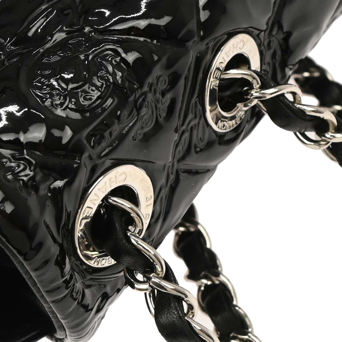 Chanel 2010-2011 Black Patent Leather Lucky Symbol Shoulder Bag