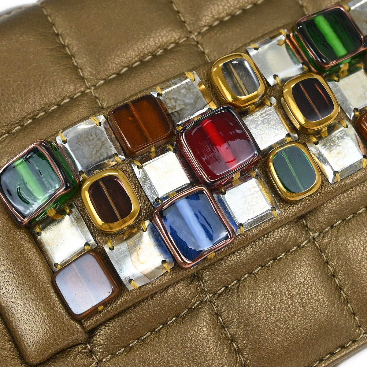 Chanel 2010-2011 Gold Lambskin Bijou Choco Bar Pushlock Full Flap Shoulder Bag