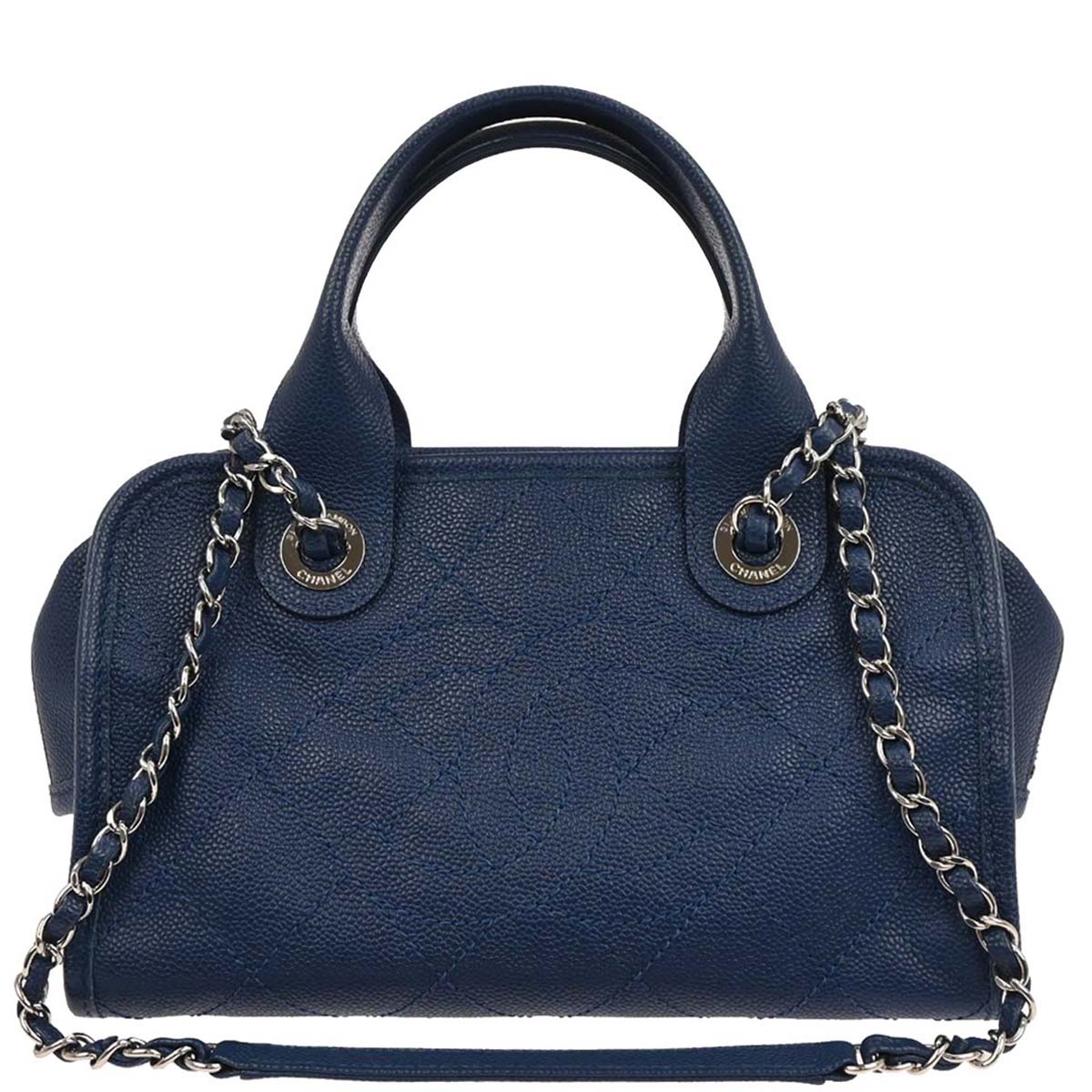 Chanel 2014-2015 Blue Caviar Deauville Bowling 2way Shoulder Handbag