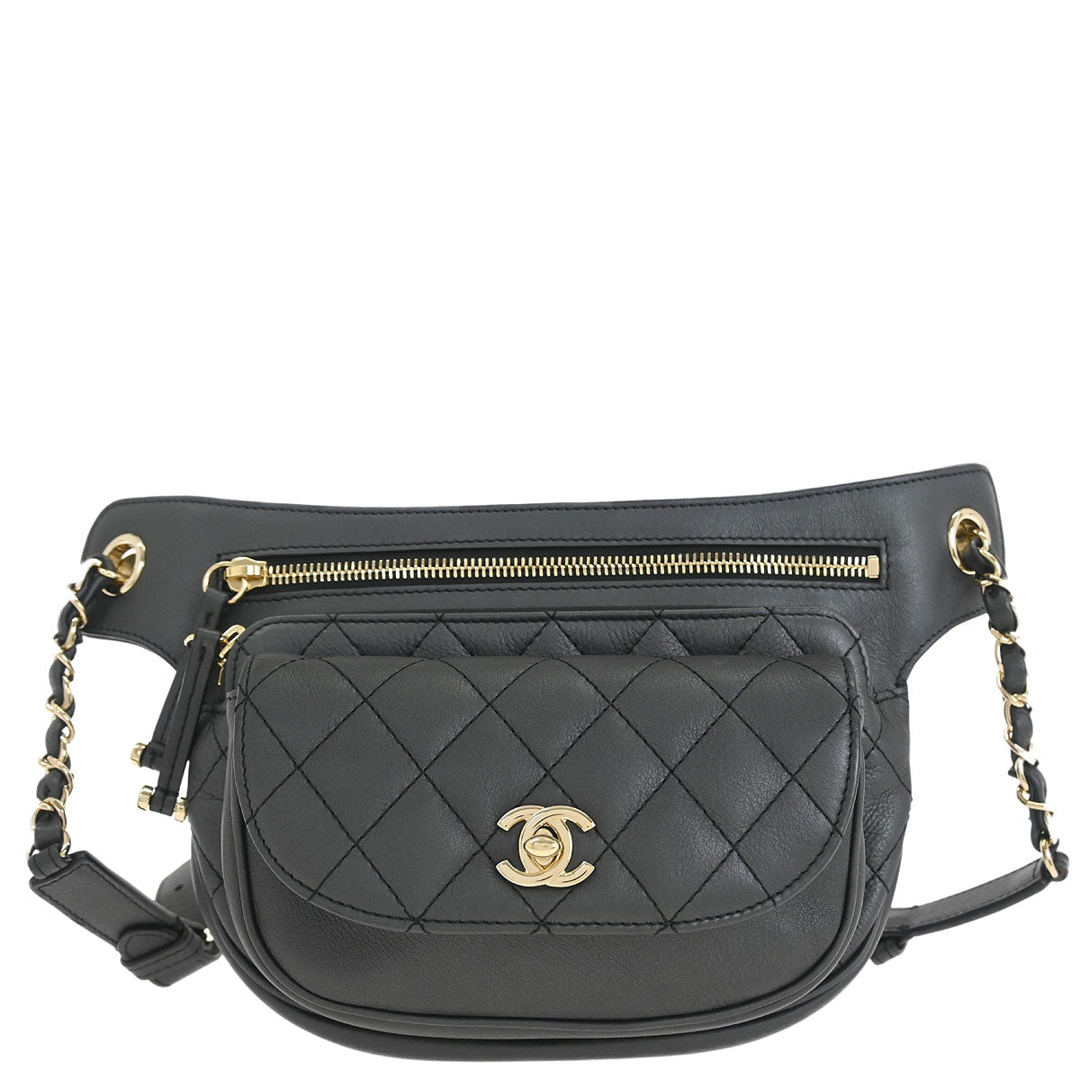 Chanel 2019 Gray Calfskin Waist Bum Bag