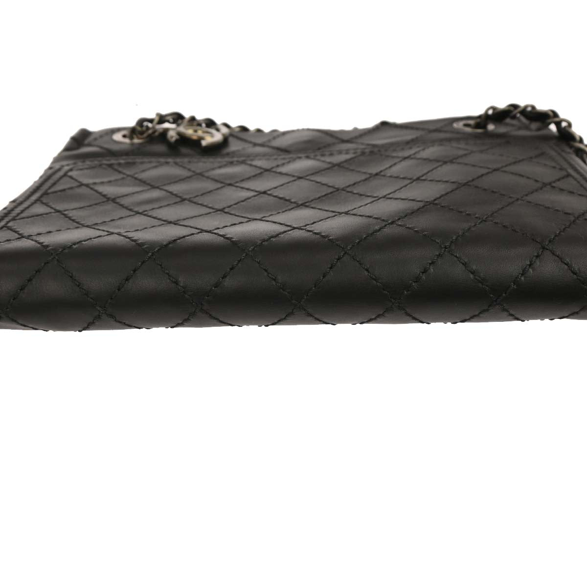 Chanel 2014-2015 Black Calfskin Wild Stitch Chain Tote Bag