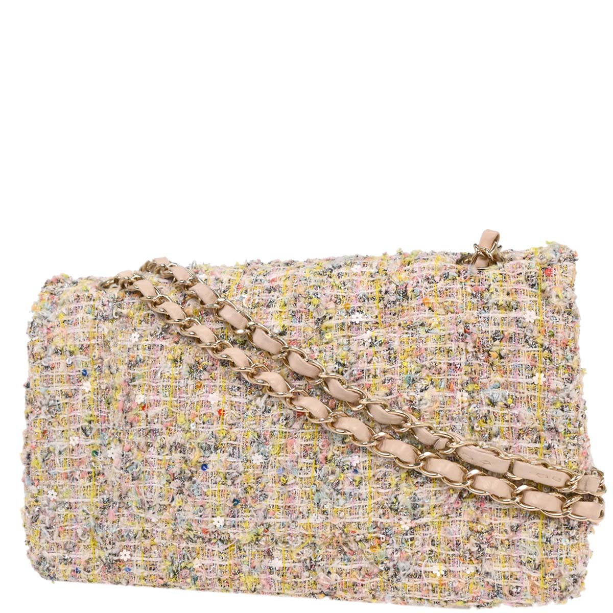 Chanel Light Pink Tweed 2.55 Medium Classic Double Flap Shoulder Bag