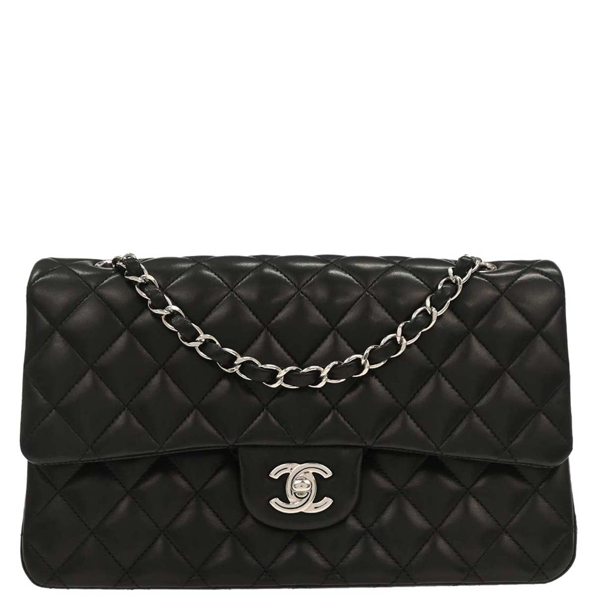 Chanel 2014 Black Lambskin Medium Classic Double Flap Shoulder Bag