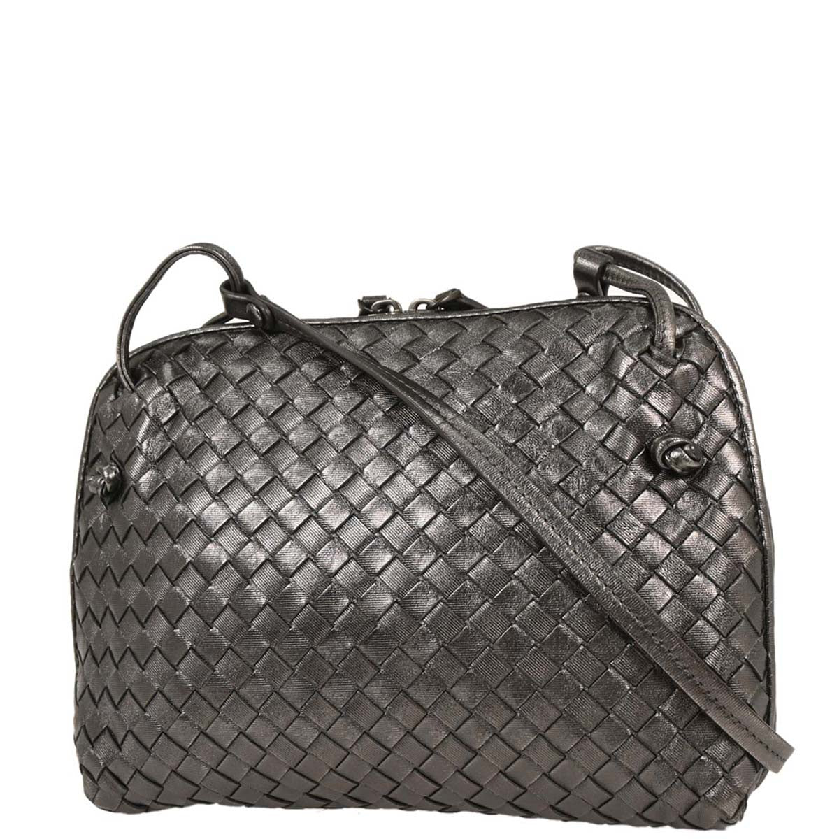 Bottega Veneta Metallic Silver Intrecciato Shoulder Bag
