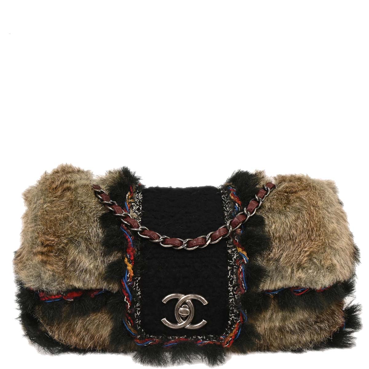 Chanel * Brown Faux Fur Jumbo Classic Flap Shoulder Bag