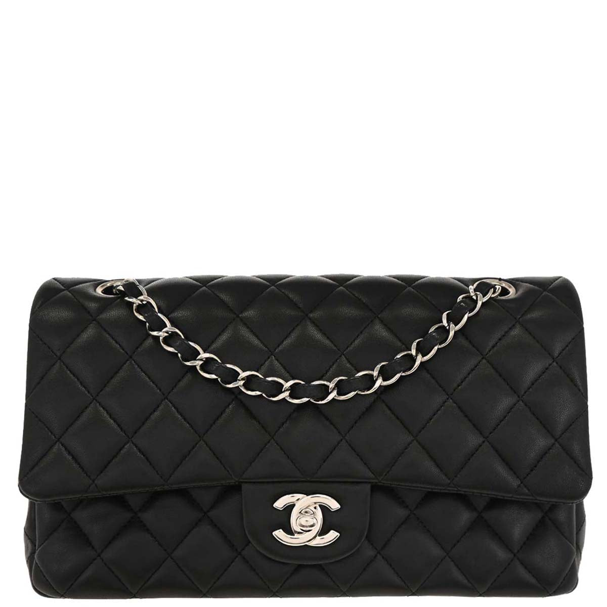 Chanel 2016-2017 Black Lambskin Medium Classic Double Flap Shoulder Bag