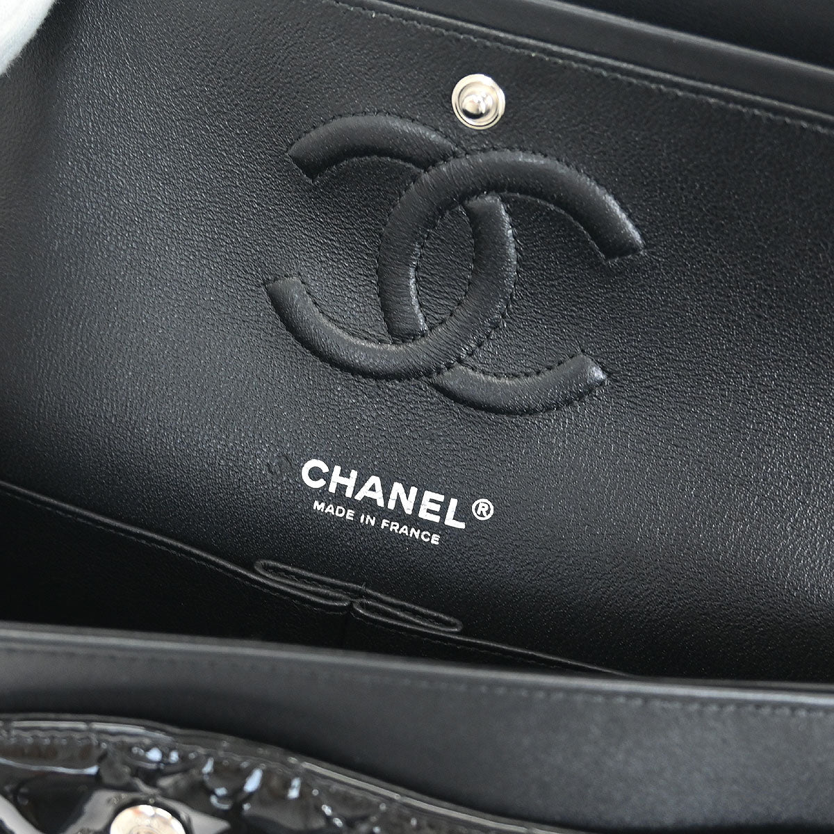 Chanel 2019 Pink Black Patent Leather Medium Classic Double Flap Shoulder Bag