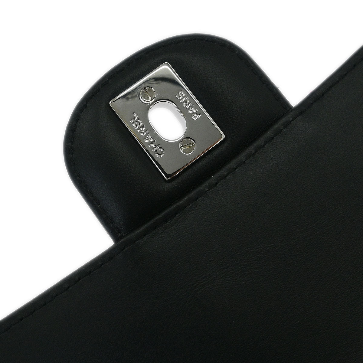 Chanel 2019 Pink Black Patent Leather Medium Classic Double Flap Shoulder Bag