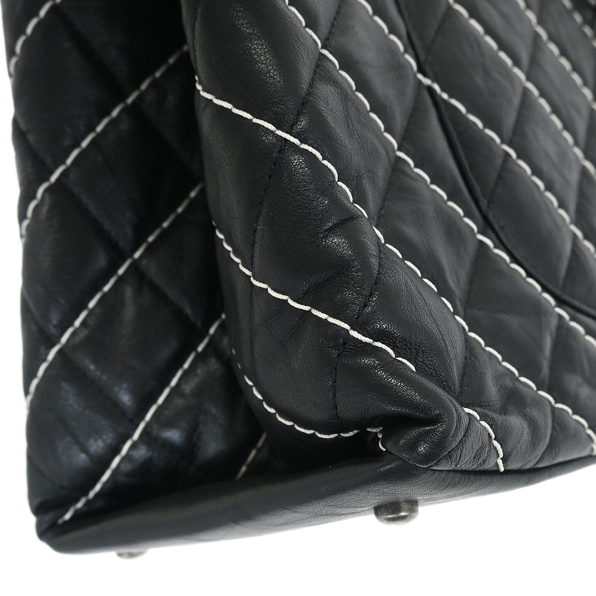 Chanel Black Calfskin Chevron Tote 2way Shoulder Handbag