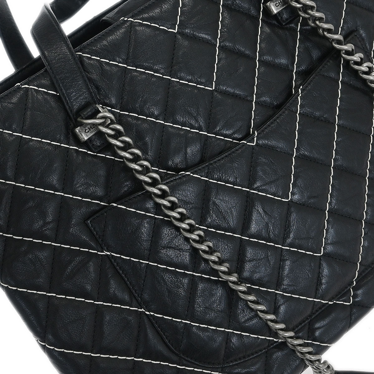 Chanel Black Calfskin Chevron Tote 2way Shoulder Handbag