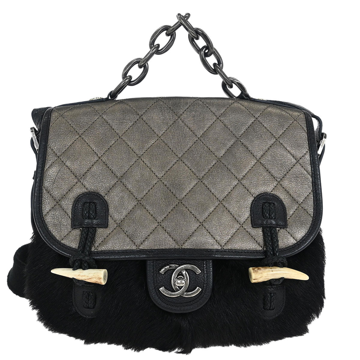 Chanel * 2015-2016 Black Faux Fur Dallas Collection Bag 2way Handbag
