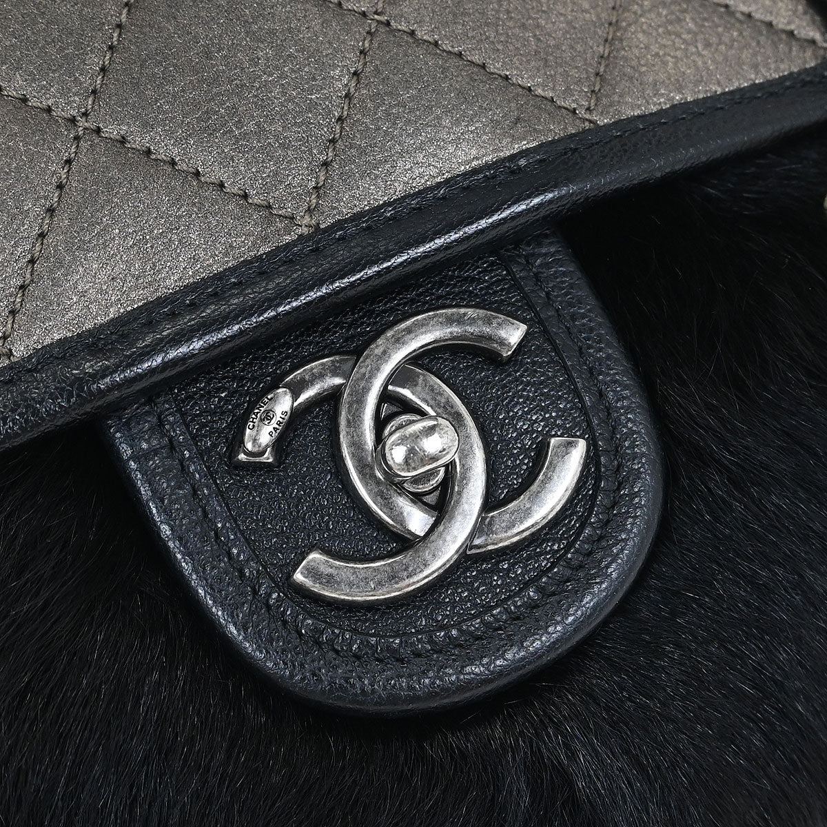 Chanel * 2015-2016 Black Faux Fur Dallas Collection Bag 2way Handbag