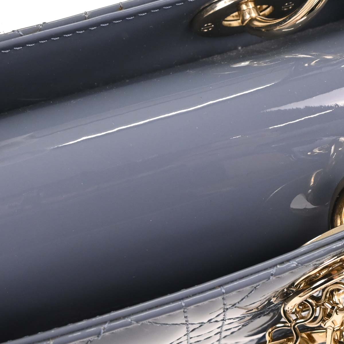 Christian Dior Blue Patent Medium Lady Dior Cannage 2way Shoulder Handbag