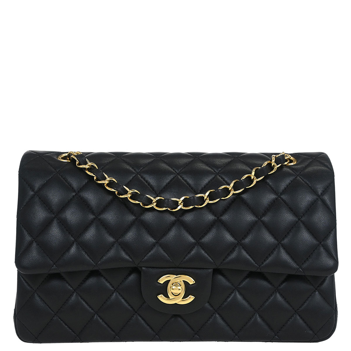 Chanel 2015-2016 Black Lambskin Medium Classic Double Flap Shoulder Bag