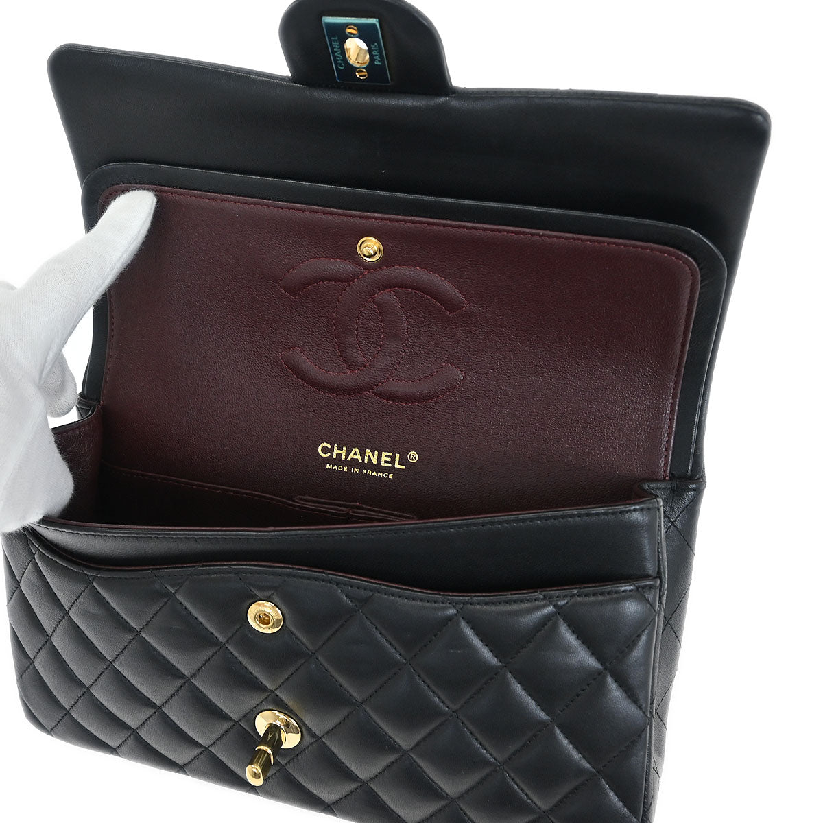 Chanel 2015-2016 Black Lambskin Medium Classic Double Flap Shoulder Bag